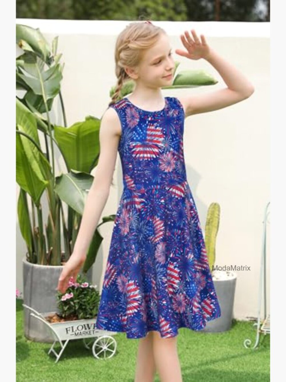 Sleeveless Girls Patriotic Flag Dress A-Line Twirl Hem USA - Picture 5 of 7